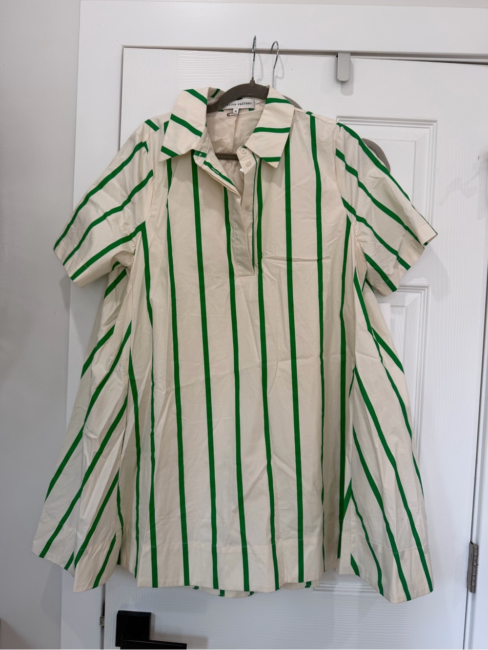 English Factory Cream Mini Dress with Green Stripes